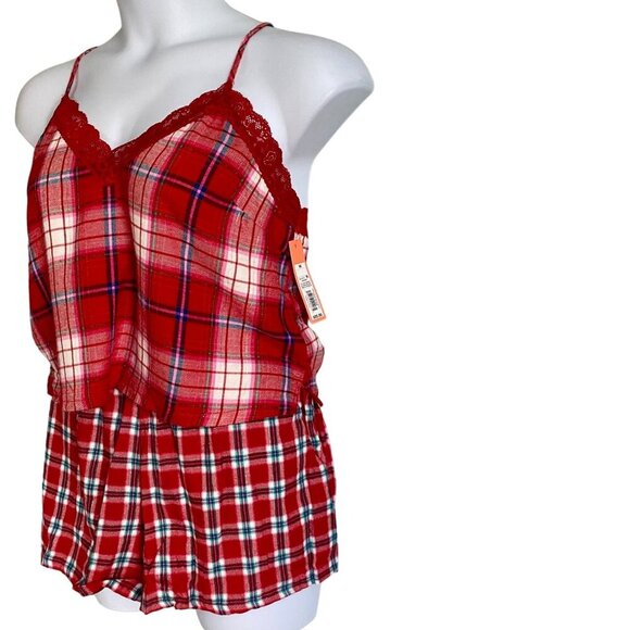 Colsie 2 Piece Red Plaid Lace Trim Pajama Set Tank Shorts NEW NWT - Picture 2 of 14